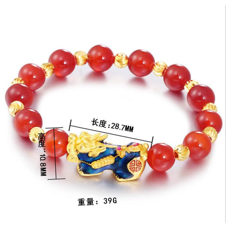 Imitation Gold Pixiu Bracelet3D Pure Gold10mm Agate Bracelet Wealth Attraction Temperature Sensing Color Changing Pixiu Bracelet