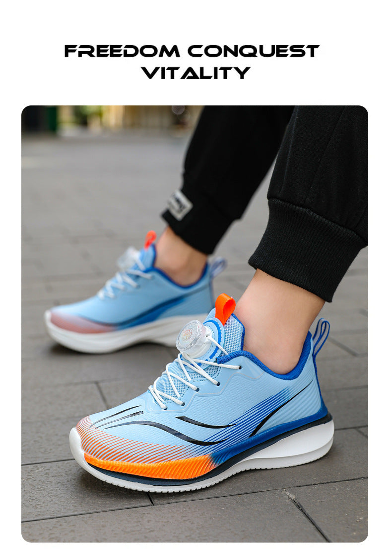 Children's shoes2025Rotating Button Leather Waterproof Boys' Running Shoes Girls' Lightweight Non-Slip Sports Shoes Trendy