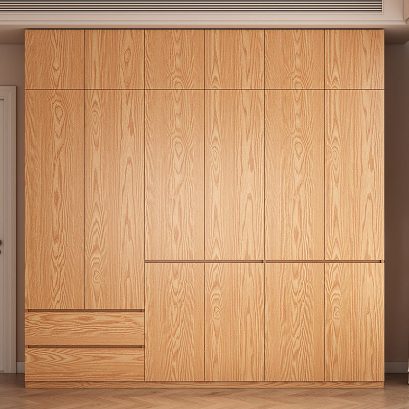 Solid Wood Wardrobe for Home Bedroom Storage Cabinet Master Bedroom One-Door to Ceiling2.5Rice-3Segmented Oak Wardrobe