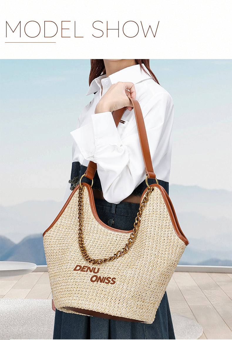 Straw Bag Large Capacity Fashion Women's Bag New Handmade Woven Tote Bag Vacation Style Beach Women's Bag
