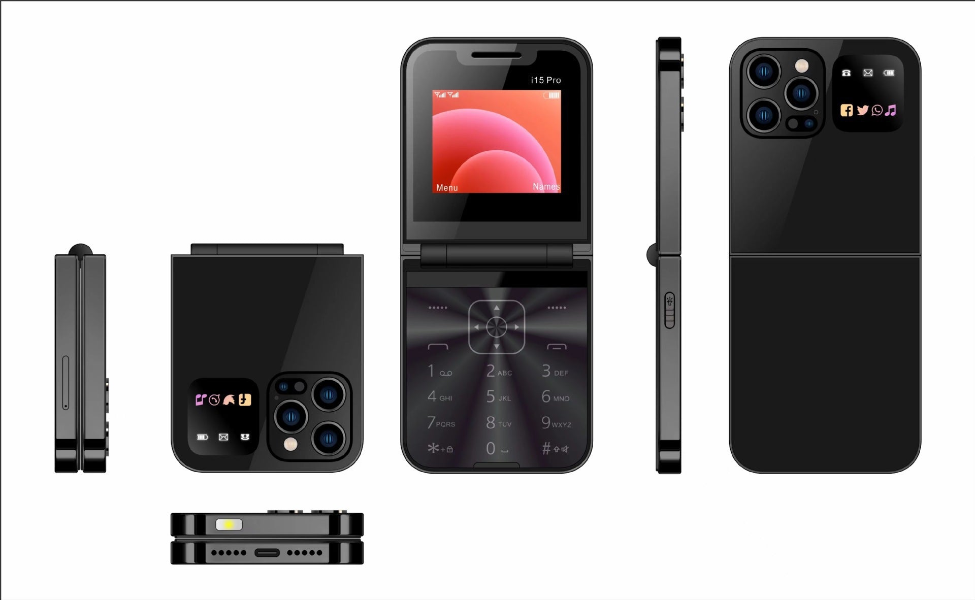 i15 pro Dual SIM Mobile Non-Smartphone Flip Phone with Buttons for Seniors2G Mobile Phone