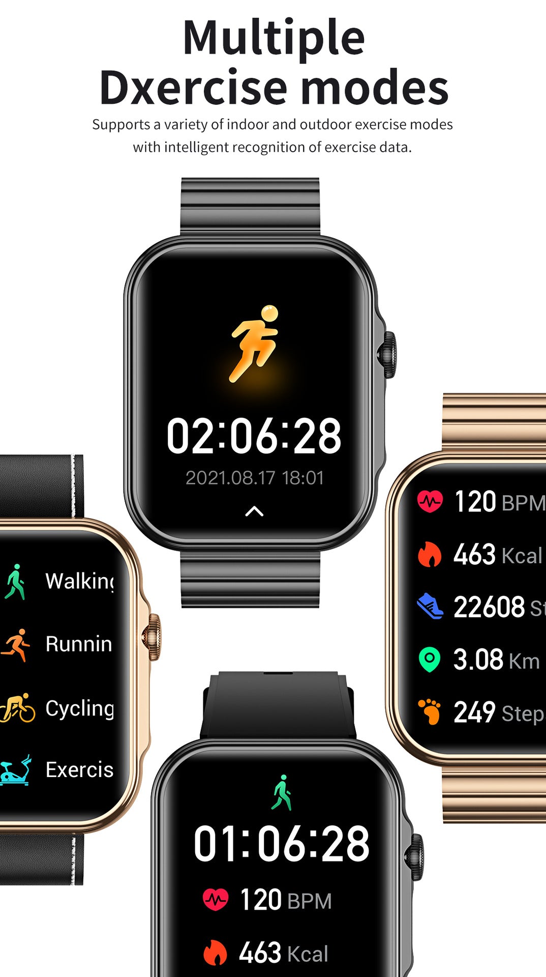 HDT11Smart Watch Bluetooth Call Music Voice Assistant Healthy Sleep Flashlight Bracelet New Style