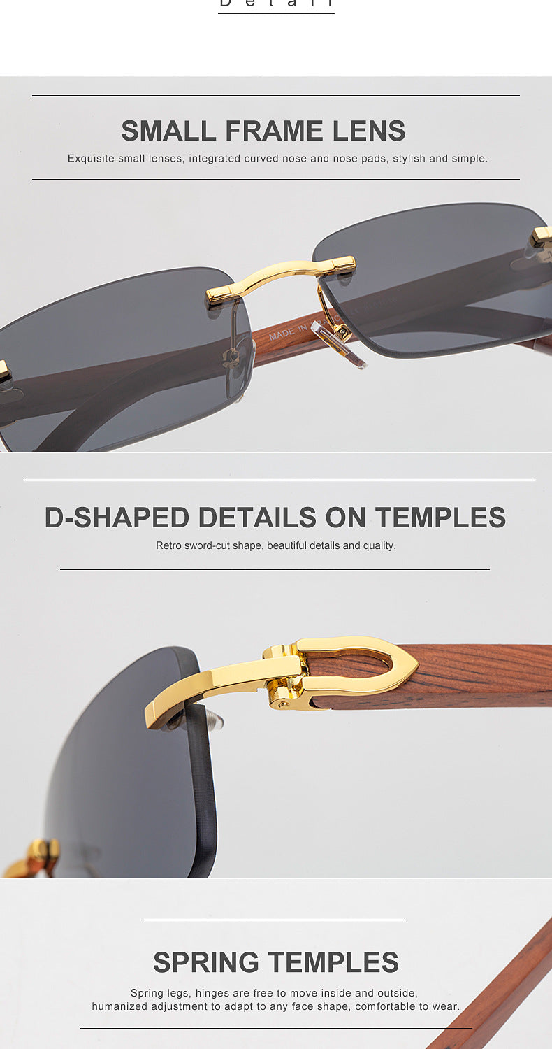 Fashion Sunglasses for Men Frameless Wooden Leg Slingshot Sunglasses Men Trendy Wooden Optical Frame sunglasses