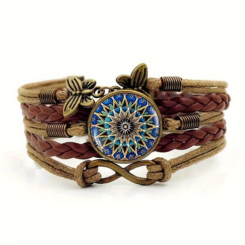 Vintage Multi-layer Woven Bracelet Butterfly Wireless Symbol Card Handmade Woven Bracelet Yoga Mandala Flower Bracelet