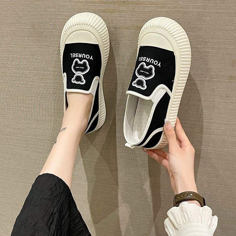 Women's Shoes2025New Trendy Fashionable Canvas Shoes Slip-On Student Shoes with Thick Sole