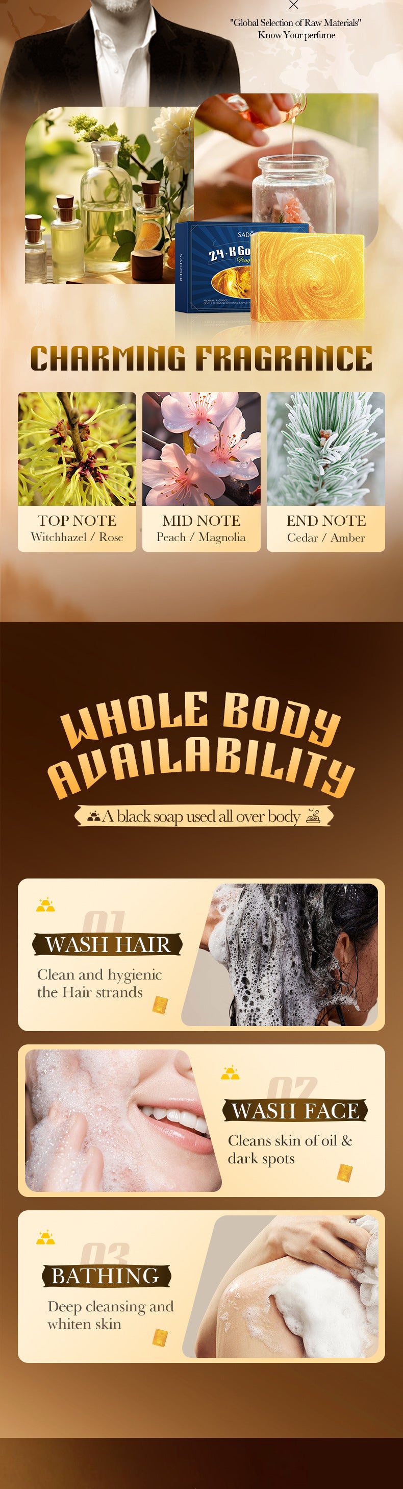 24K Gold Handmade Essential Oil Soap SADOER Universal Handmade Soap for Body Cleansing Cross-Border Wholesale