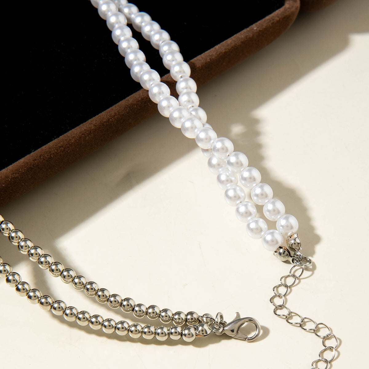 European and American Ornament  Simple Versatile Japanese and Korean Fresh Style Beaded Sugar Cube Round Bead Pearl Necklace Wholesale