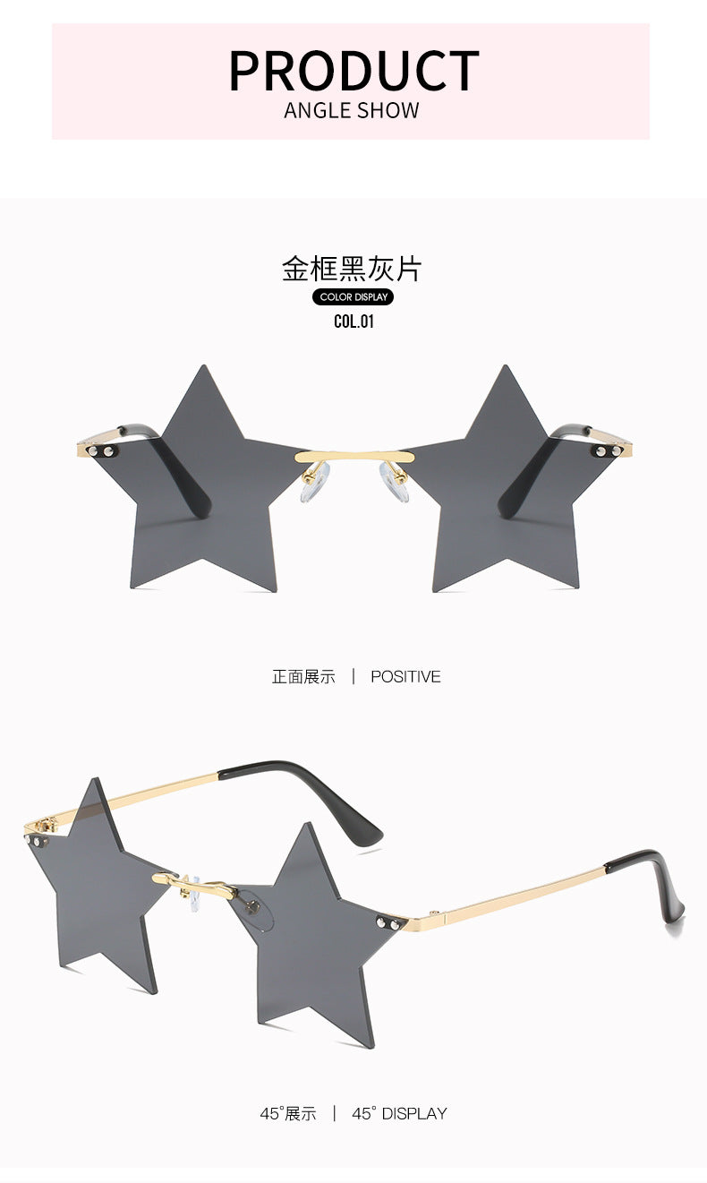 Five-Pointed Star Sunglasses for Women, Rimless Street Style, Unique Sunglasses for Women, European and American Party, Dance, Quirky Couple Glasses
