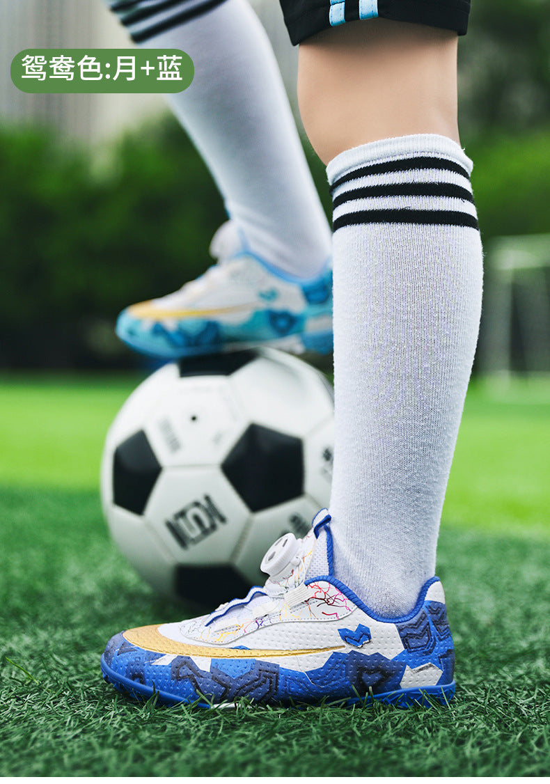 New Children's Rotating Buckle Broken Nail Training Football Shoes Girls Boys Primary School Students Competition Training Sneakers