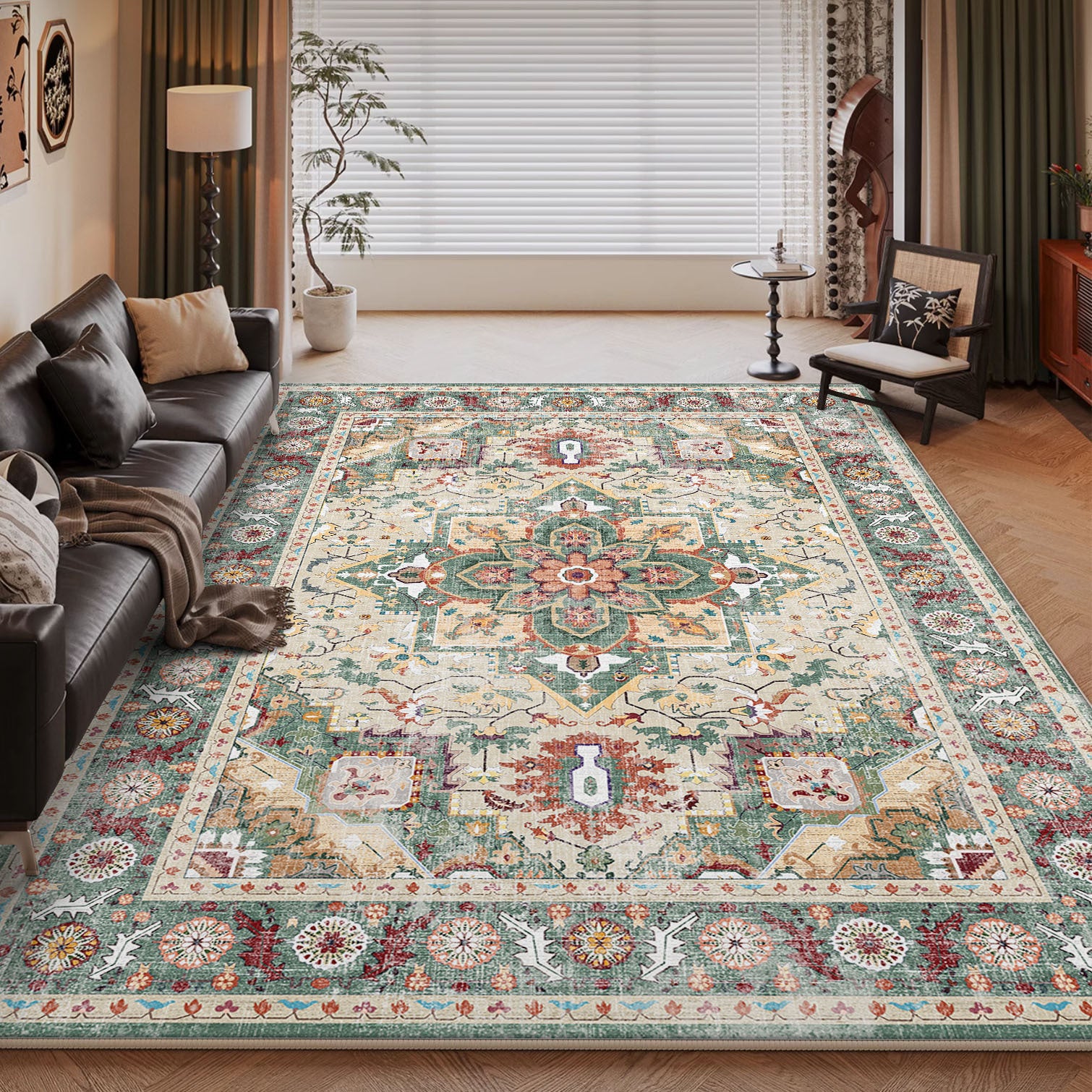 Persian Style Large Area Full Coverage Living Room Carpet, Stain Resistant and Easy to Maintain, Sofa and Coffee Table Decorative Carpet Wholesale