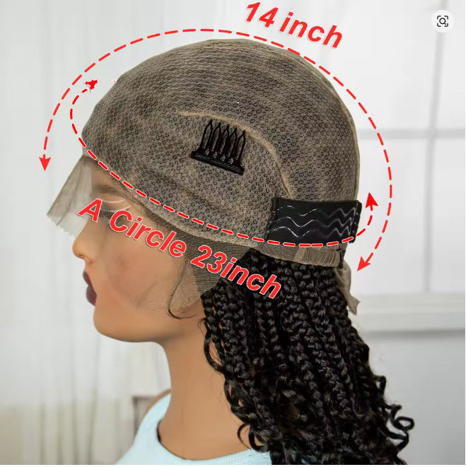 无结盒式编织假发，发尾卷曲，合成蕾丝假发