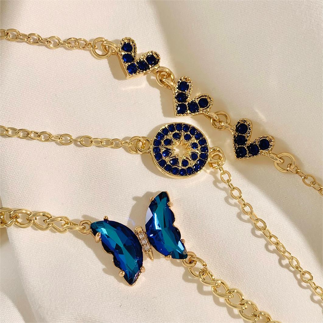 European and American Jewelry High-End Imitation Crystal Butterfly Bracelet Set Fashion Inlaid Diamond Heart Bracelet Wholesale