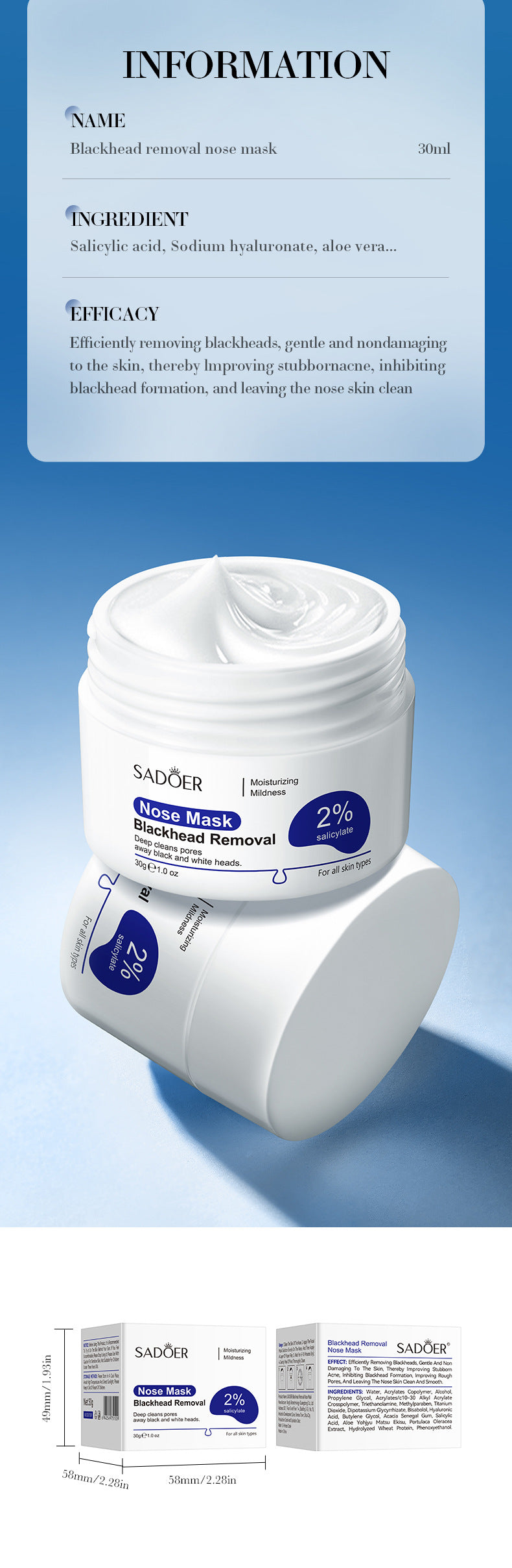 Cross-border Blackhead Removal Nose Strips30g Deep Cleaning Nose Clean Blackhead Nose Mask Export Manufacturer Wholesale