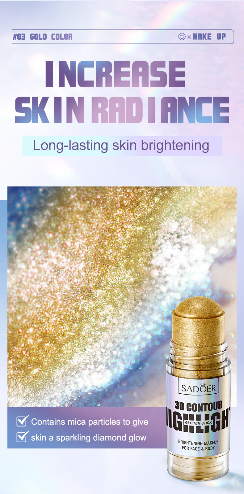 Bright Colors3D Highlighter SADOER Contouring and Shaping Makeup Highlight Stick Cross-Border Wholesale
