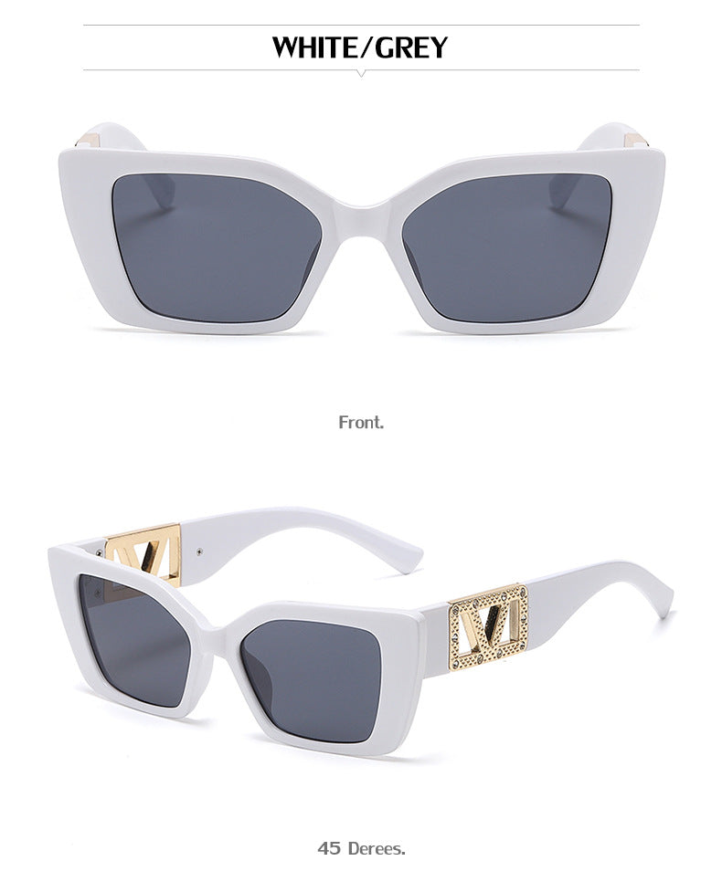 European and American Fashion Small Square Frame Sunglasses for Women, High-End Trendy Cat Eye Diamond-Studded Men's Driving Sunglasses