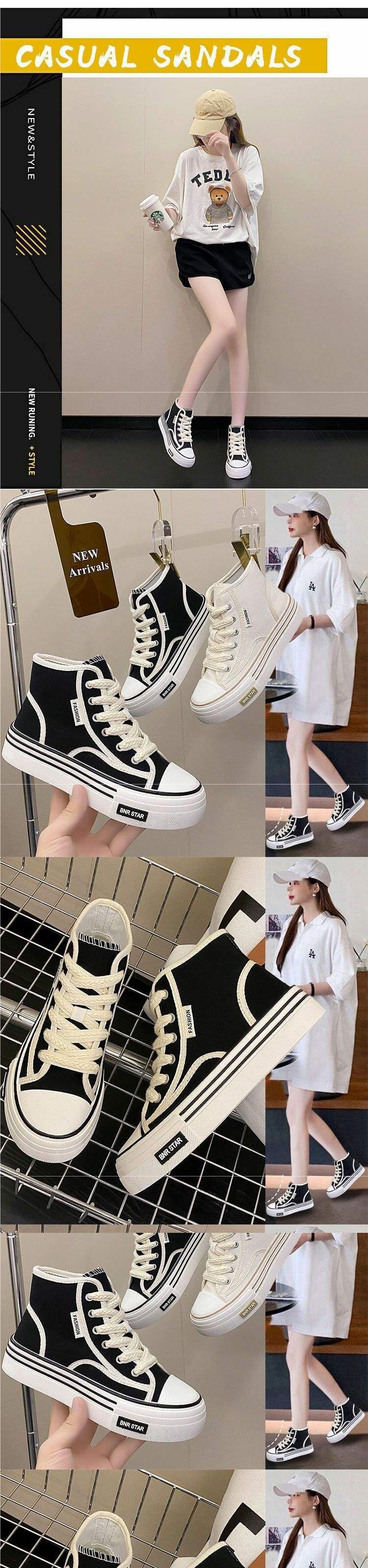 Women's High-Top Canvas Shoes2025New Spring Summer Niche Versatile Casual Shoes Trendy Student Soft Sole Lightweight White Shoes