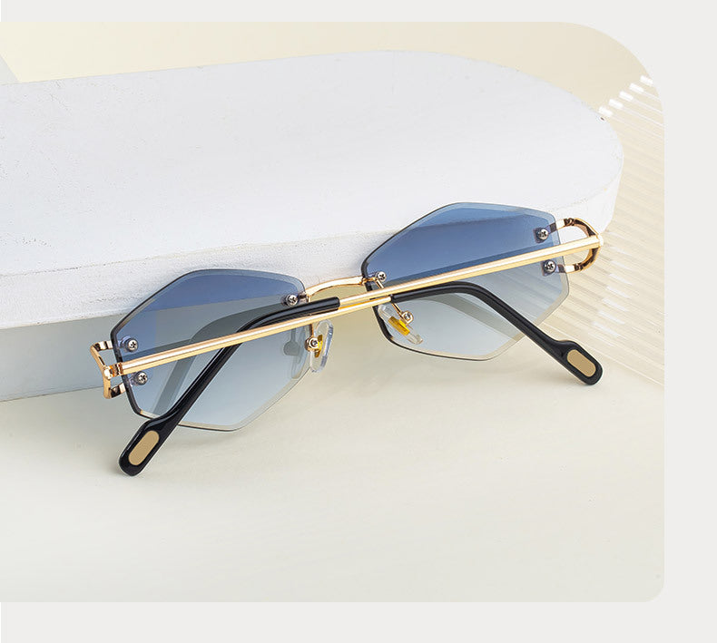 2025New European and American Fashion Frameless Sunglasses for Women with Metal Temples Trendy Outdoor Street Style Sunglasses for Women