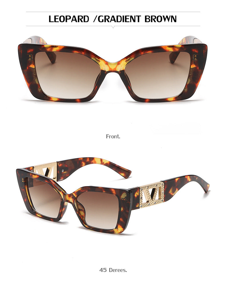 European and American Fashion Small Square Frame Sunglasses for Women, High-End Trendy Cat Eye Diamond-Studded Men's Driving Sunglasses