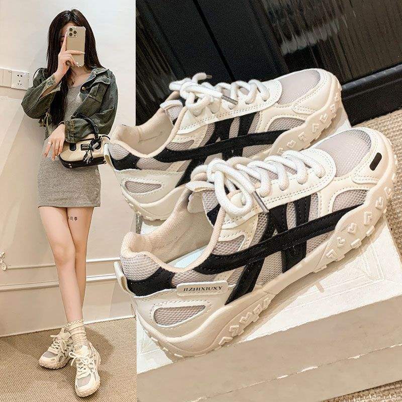 Ultra Soft Sole Korean Style Mesh Inner Height Increase German Training Shoes for Women2025Summer Style Double Shoelaces Slimming Sneakers