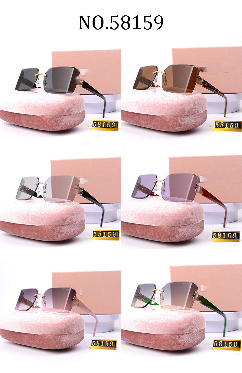 Fashion Frameless Square Sunglasses Curved Lenses Unisex Sunglasses Street Style Fashion Show Personality MU54YSUV400