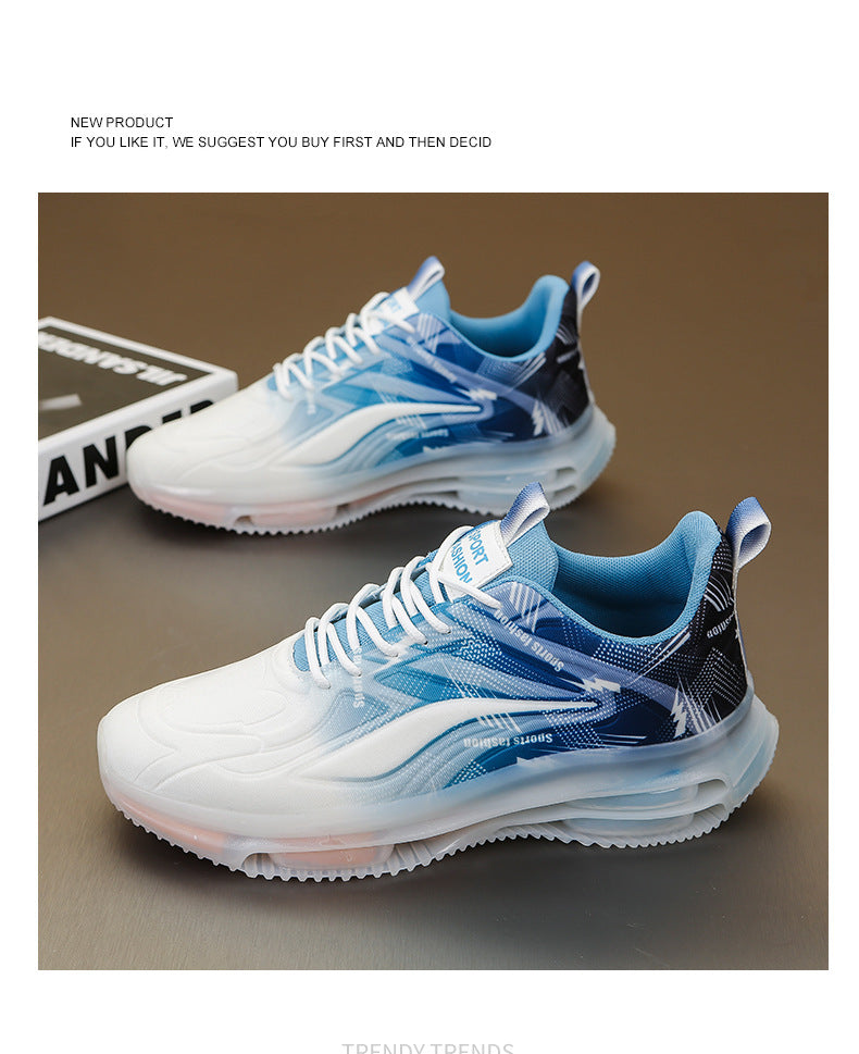 Men's Sports Shoes Spring and Autumn Ice Silk Hot Style Air Cushion Shock Absorption Trendy Men's Shoes Youth Running Shoes Student Casual Running Shoes