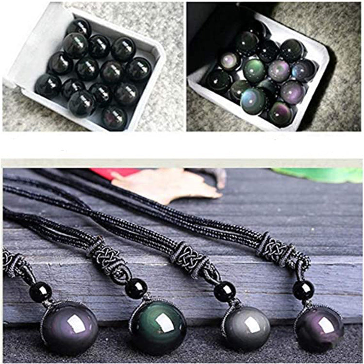 Natural Obsidian Necklace16mm Beaded Tiger Eye Stone Pendant Holiday Gift Couple Amethyst Necklace