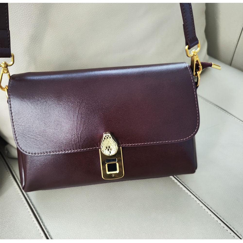 Fingerprint Unlock Bag Niche Genuine Leather Women's Bag High-end Flocked Top Layer Cowhide Single Shoulder Crossbody Commuter Underarm Bag