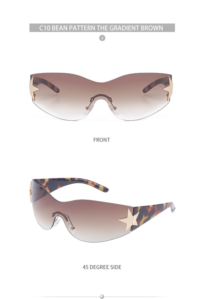 European and American retro rimless sunglasses for women y2k Personalized Five-Pointed Star One-Piece Sunglasses for Men Cycling Glasses Wholesale