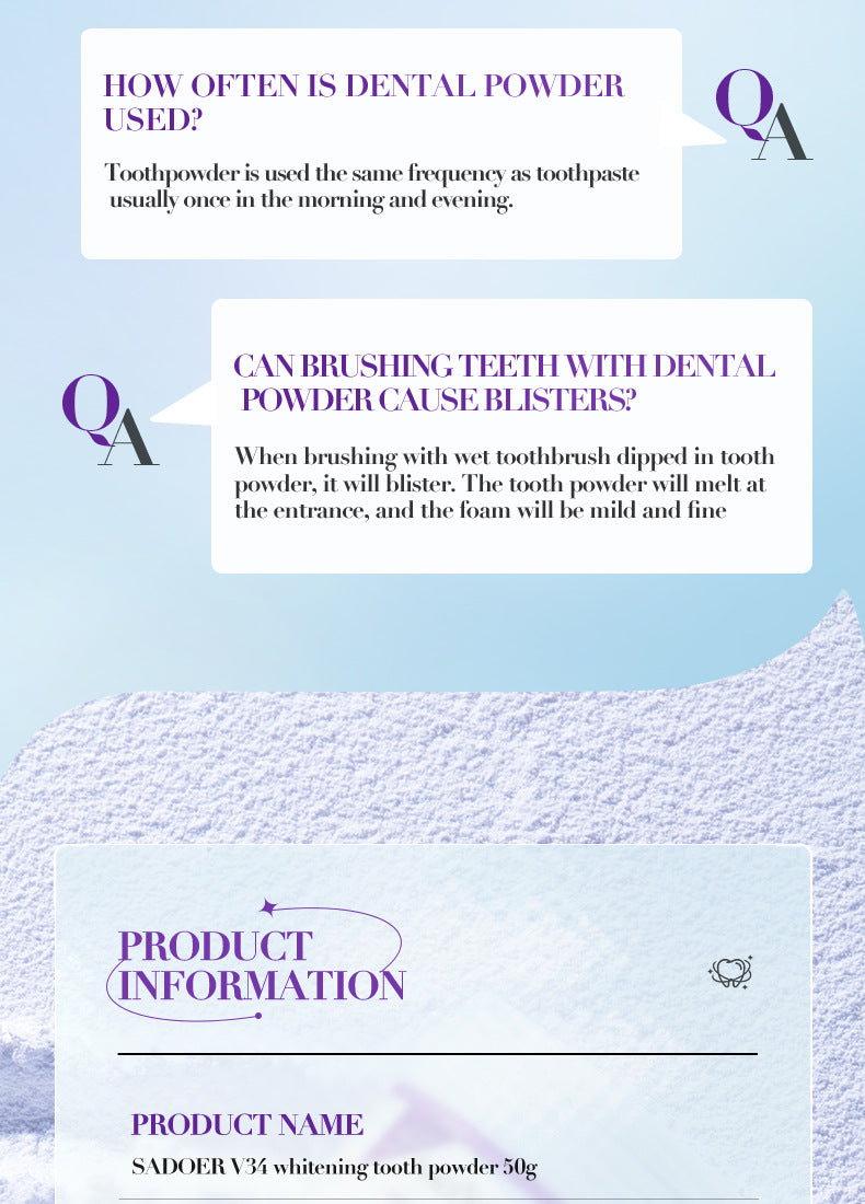 Full English V34Toothpowder50g SADOER Whitening Deep Cleaning Whitening Teeth Cleaning Powder  Foreign Trade Wholesale