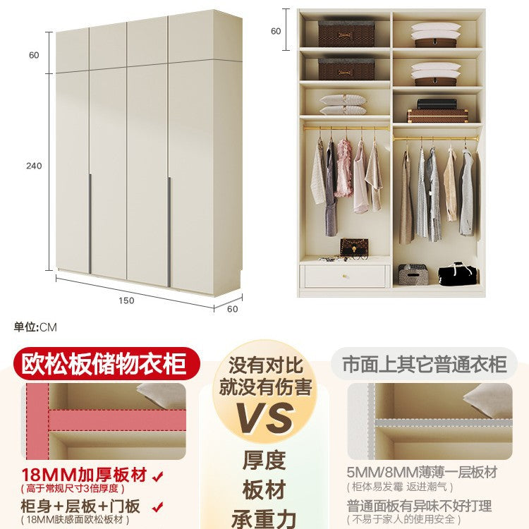 European Pine Board Full-Height Wardrobe3.0/2.8/2.7/2.6/2.5m Mi Light Luxury Bedroom Storage Cabinet