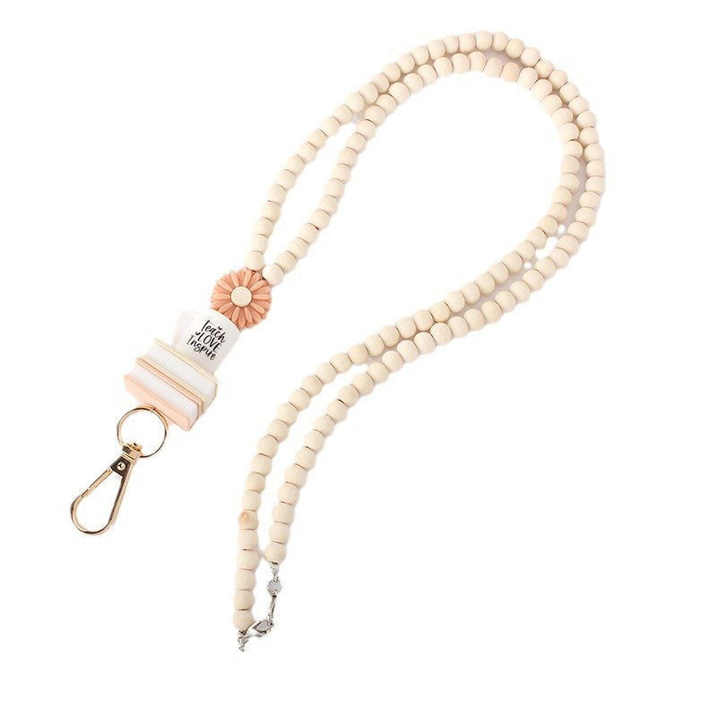 European and American Work ID Lanyard Necklace Silicone Water Bottle Book Pendant Teacher Appreciation ID Wooden Bead Necklace