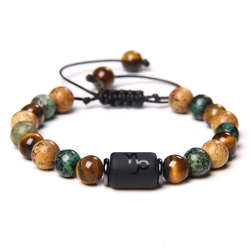 Constellation Friendship Woven Bracelet Natural Stone Spacer Stretchable Bracelet African Pine Tiger Eye Twelve Constellation Bracelet