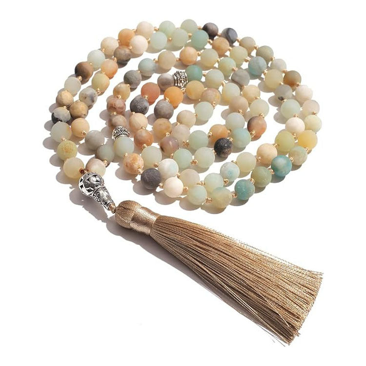 Hot Sale108Natural Stone Beaded Necklace Mala Beads Tassel Handmade Stone Sweater Chain