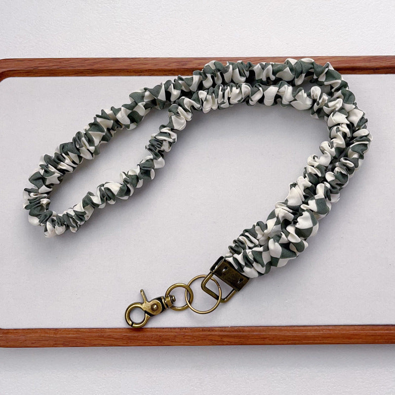 Keychain Large Elastic Polyester Wrinkle Print Hanging Ring Buckle Work Badge Phone Lanyard Chain