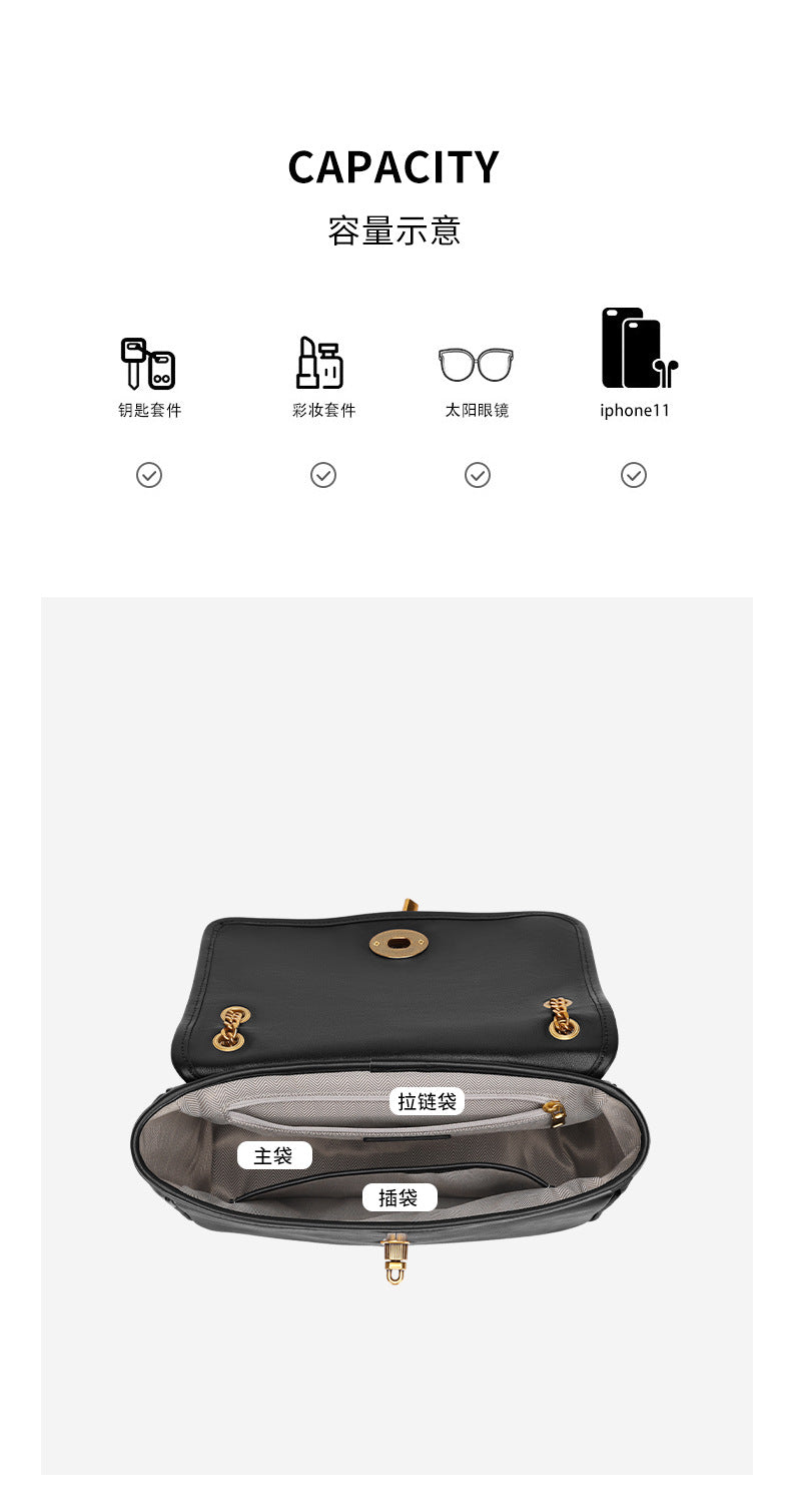 Vintage Casual Fashion High-End Single Shoulder Bag New Melad Chain Bag Autumn Winter Simple Commuter Crossbody Women's Bag