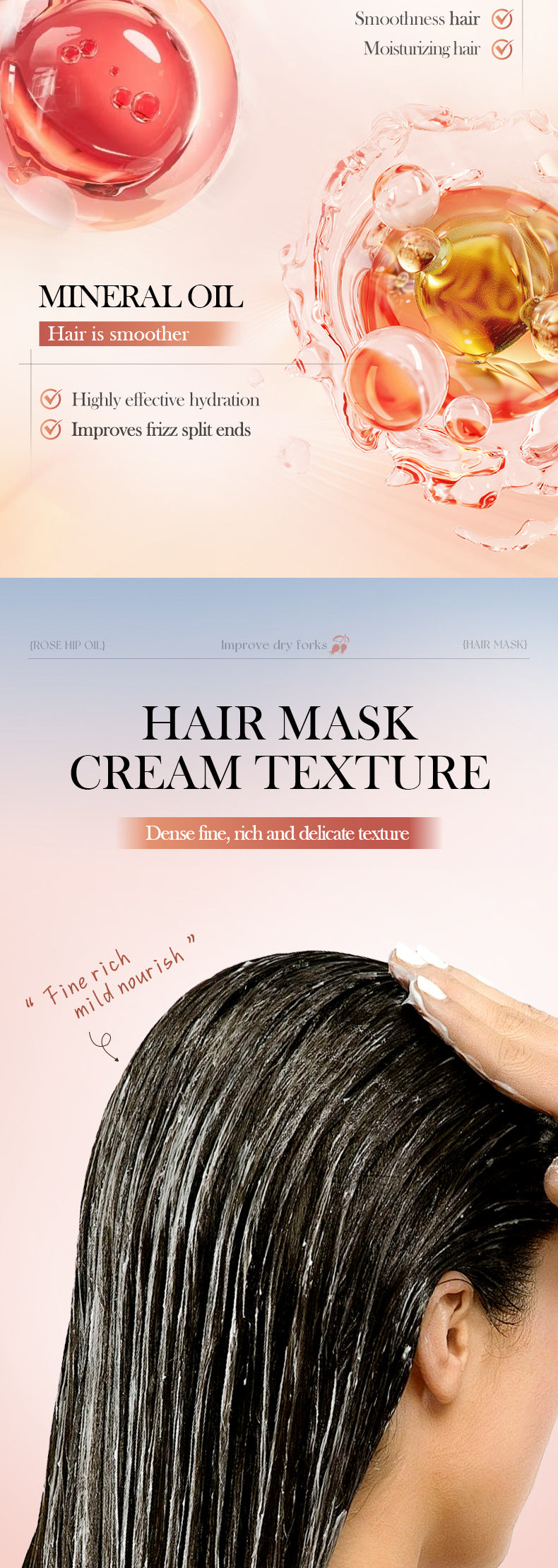 Cross-border Rosehip Oil Hair Mask500g Moisturizing and Smooth Hair Conditioner Export Manufacturer Wholesale