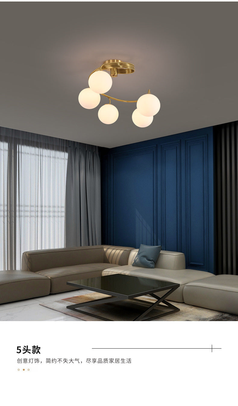 All-Copper Ceiling Light Nordic Creative Lighting Living Room Light Master Bedroom Ceiling Light Post-Modern Minimalist Dining Room Light