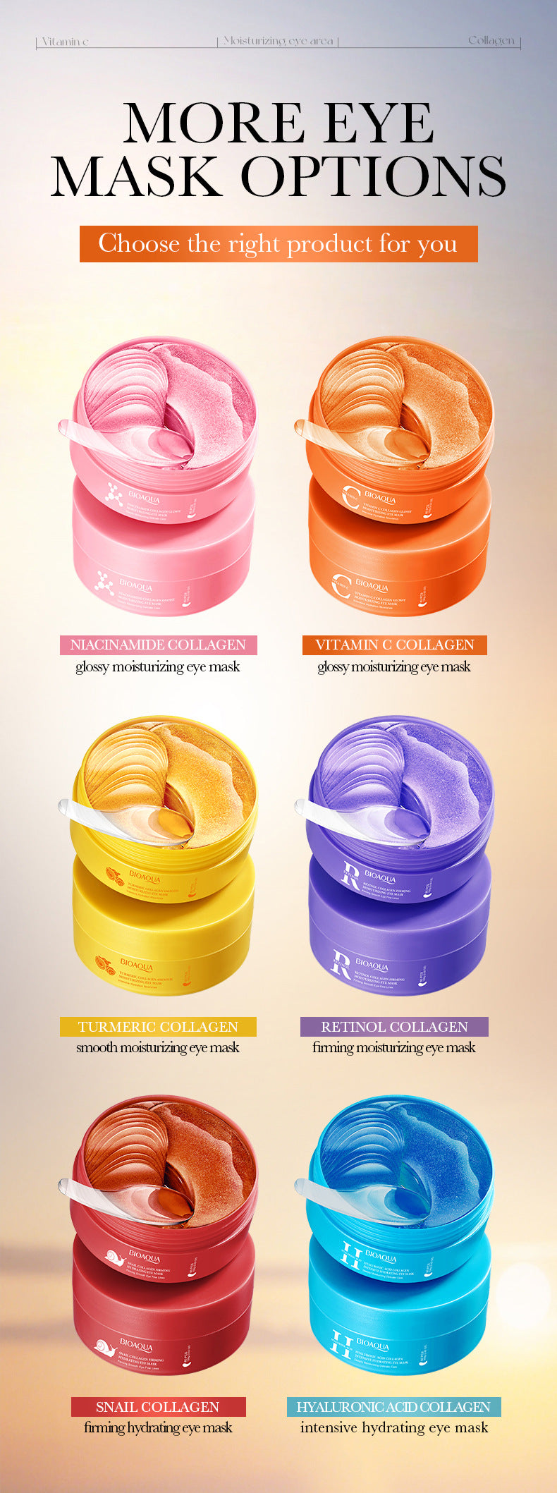 BIOAOUA Vitamin C Collagen Brightening Moisturizing Eye Mask Hydrating Eye Mask  Wholesale