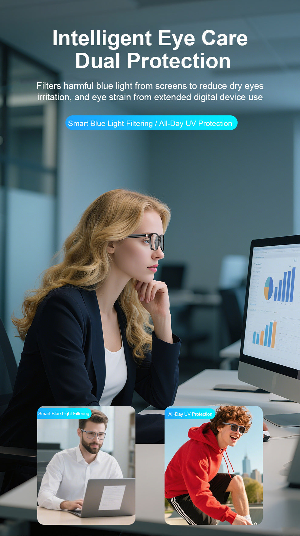 ai Translation Smart Glasses Photochromic Bluetooth Wireless Hands-Free Call Audio Multi-Function Driving Glasses