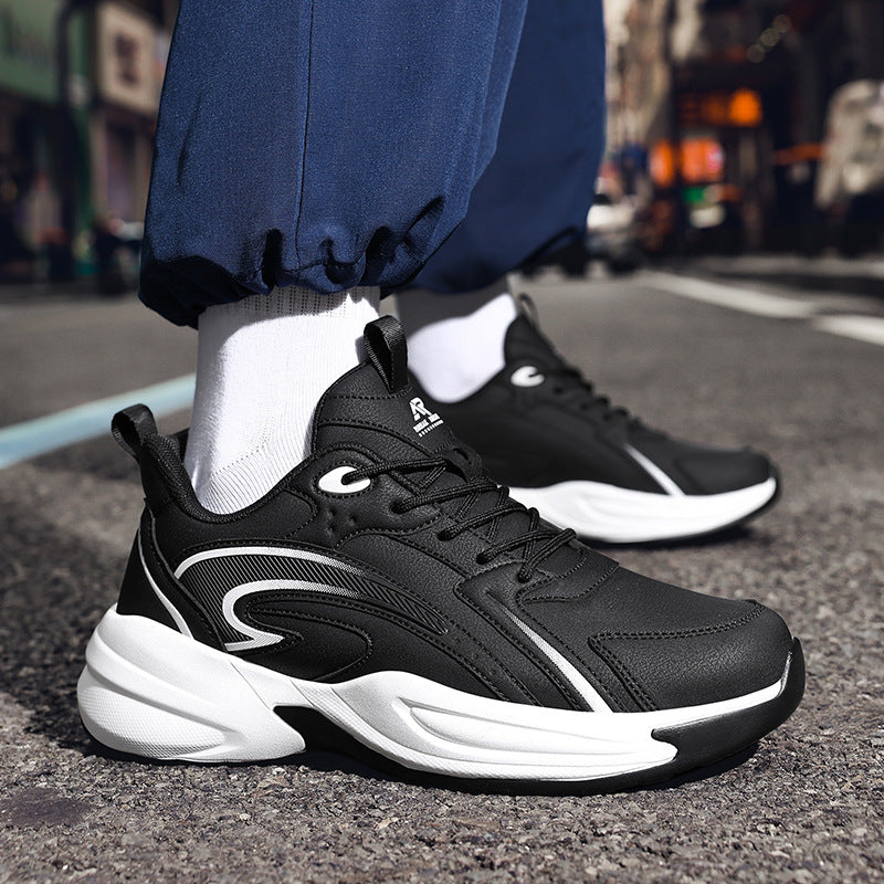 Autumn New Trend Retro Thick-Soled Height-Increasing Dad Shoes Leather Fashion Men's Shoes Wear-Resistant Non-Slip Casual Sports Shoes