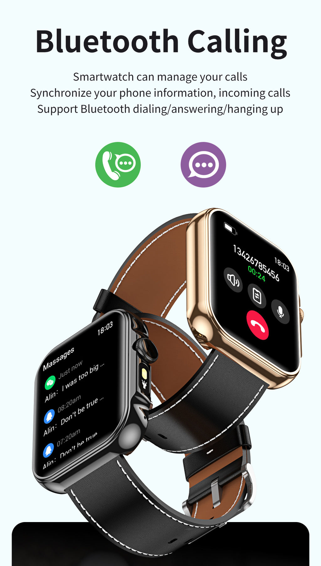 HDT11Smart Watch Bluetooth Call Music Voice Assistant Healthy Sleep Flashlight Bracelet New Style