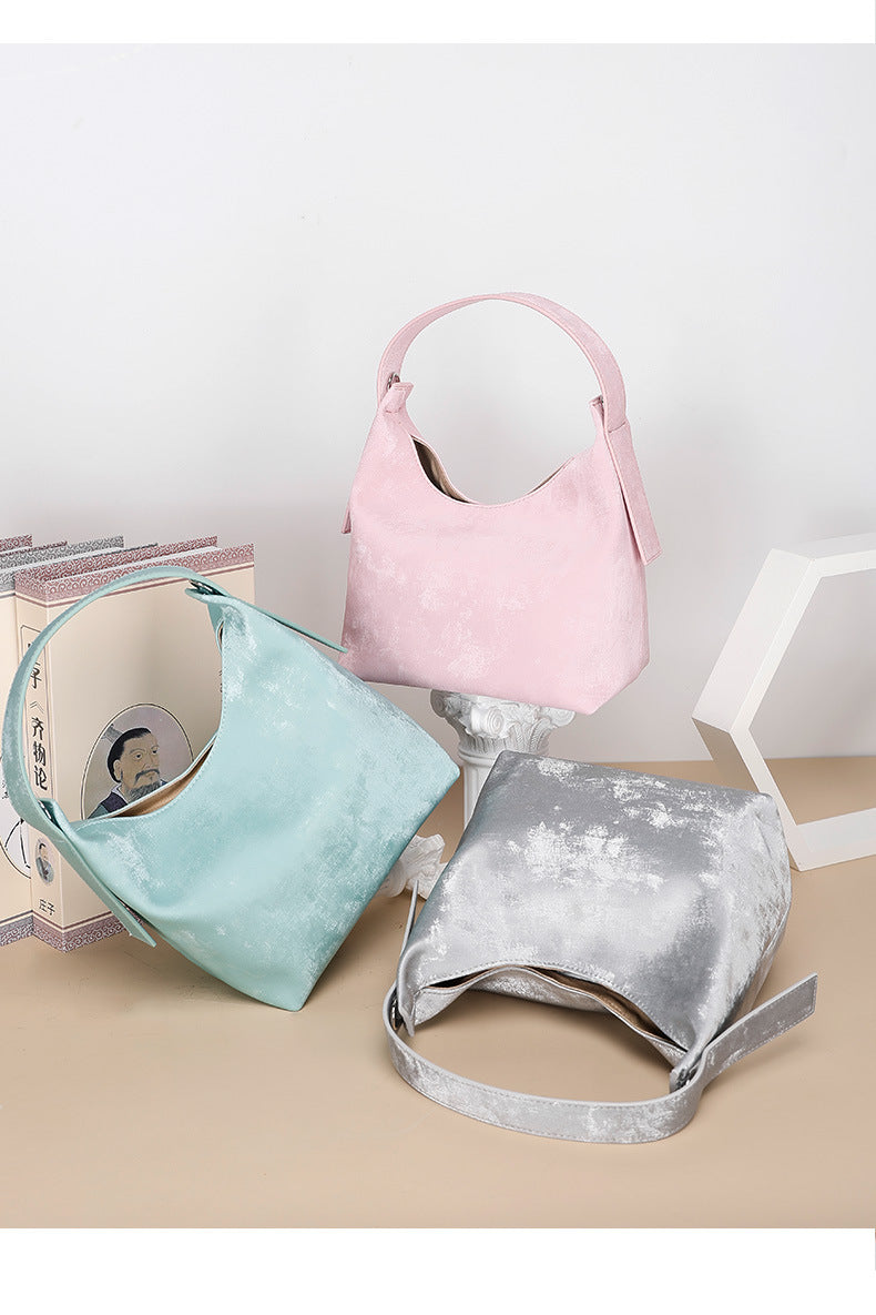 New Chinese Style National Style Satin Lunch Box Bag Niche Satin Gradient Handbag Crossbody Bag Versatile Women's Bag