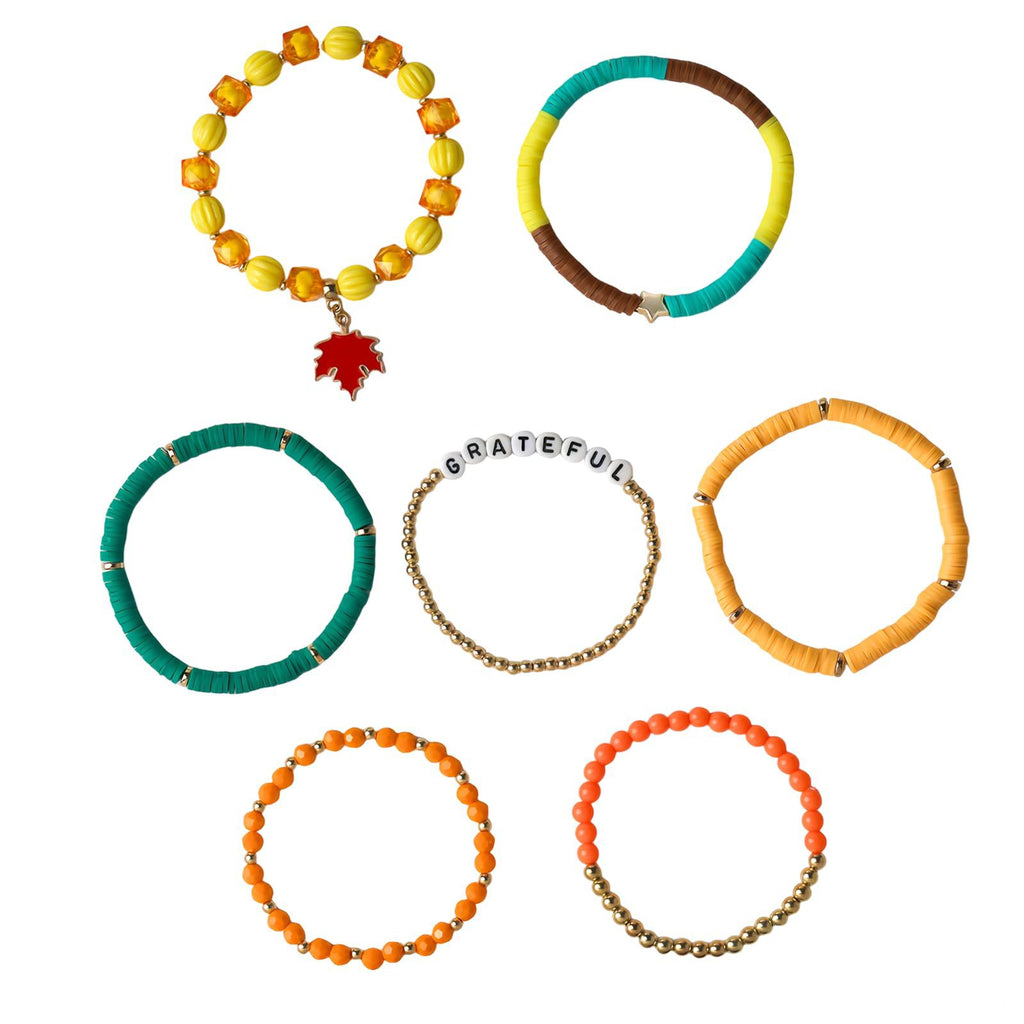 Alphabet Soft Clay Bracelet Set THANKS Bevel Cut Bead Harvest Pumpkin Pendant Bracelet Maple Leaf Thanksgiving Bracelet