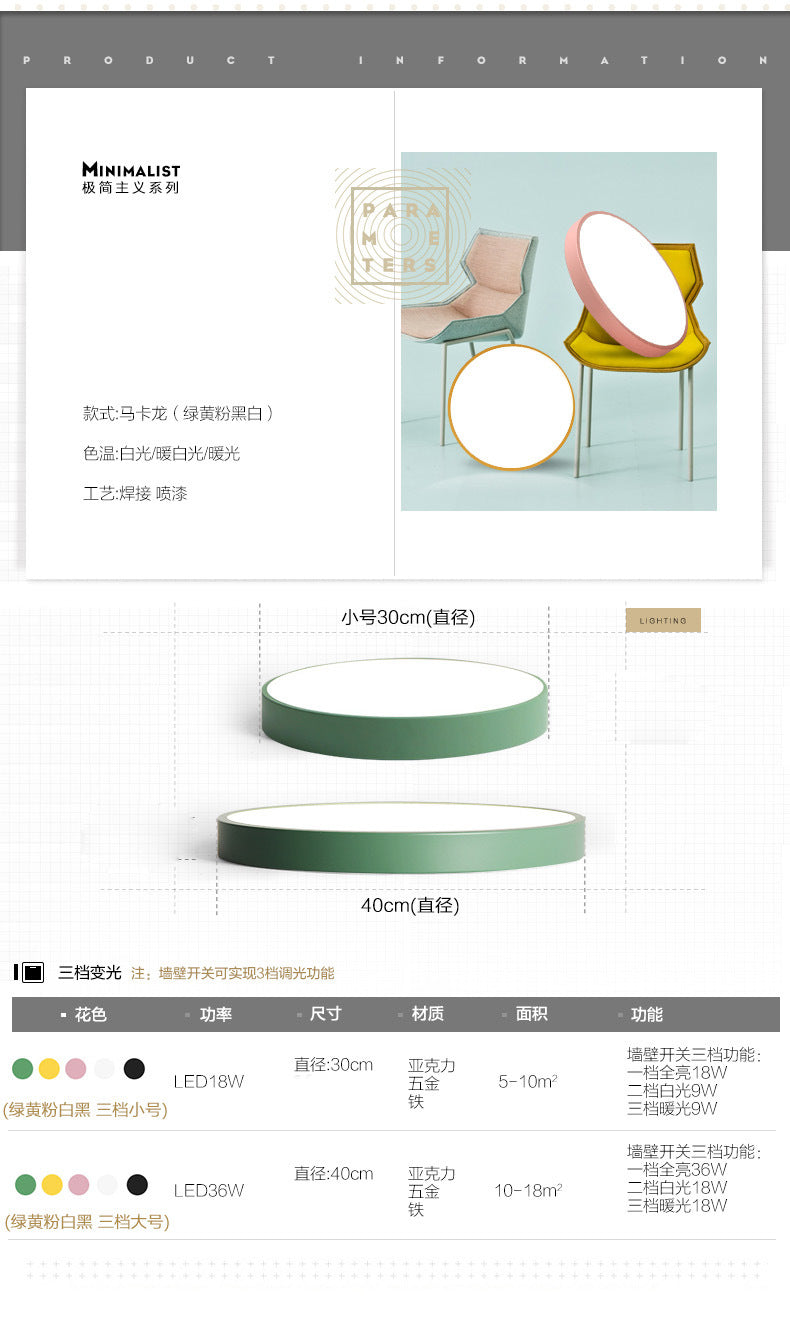 Macarons led Ceiling Light Round Modern Minimalist Bedroom Light Iron Art Ultra-thin Living Room Light Home Balcony Light