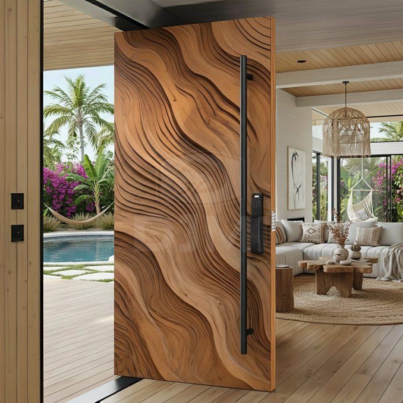 Luxury Custom Irregular Wave Series: 2026 Most Popular Solid Wood Entrance Door for Villa Residential Exterior Front Entry Door