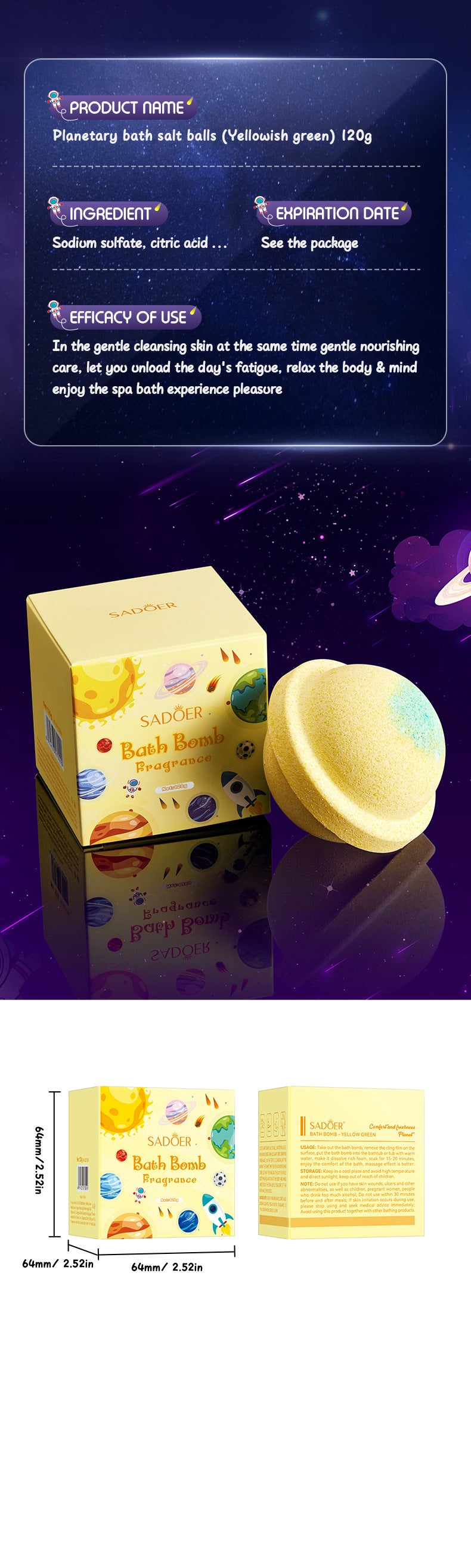 Full English Planet Bath Salt Ball120g SADOER Clean Fragrance Bath Ball  Wholesale