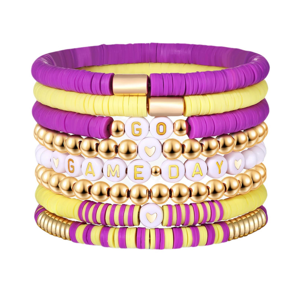 American Competition Day Soft Clay Bracelet for Women Elastic Jewelry with Gold Beads Game Day Alphabet Soft Clay Bracelet Set