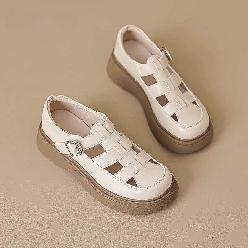 Women's Roman Sandals2025New Summer Single Shoes Versatile Closed-Toe Outdoor Wear with Dress Hole Shoes for Women