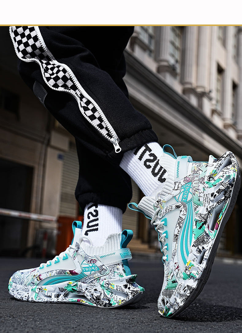 2025New Fashion Casual Sports Shoes Shock Absorption Height Increasing Versatile Trendy Shoes Flyknit Camouflage Blade Shoes Dropshipping