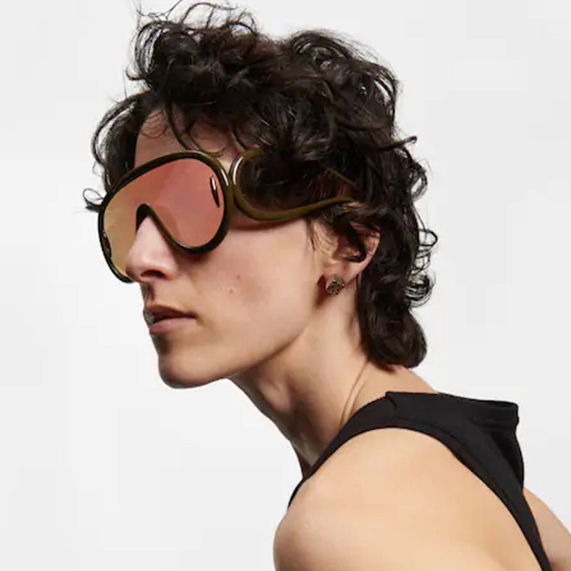 European and American Fashion One-piece Large Frame Sports Sunscreen Sunglasses Women's Trendy Sports Cycling Windproof Sunglasses Men's Glasses